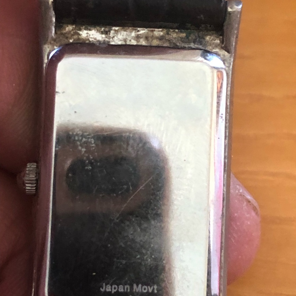 Black Leather Strap Silver Rectangular Watch - image 3